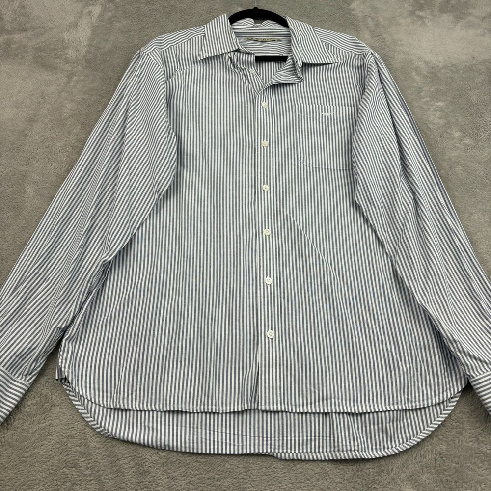 RM Williams Button Up Shirt Mens XXL‎ Blue Stripe Cotton Long Sleeve Casual Logo